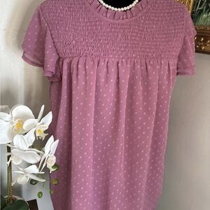 BLUSH PINK RUFFLE NECK BLOUSE Sz MEDIUM WOMENS